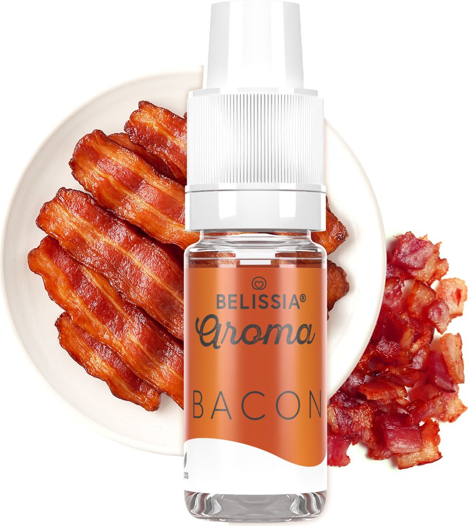 Belissia Lebensmittelaroma Bacon - 10ml Hochdosiertes Aroma - Kalorienfrei, Vegan - Für Speisen, Getränke, Shake, Quark, Nebelmaschine, Diffuser ...