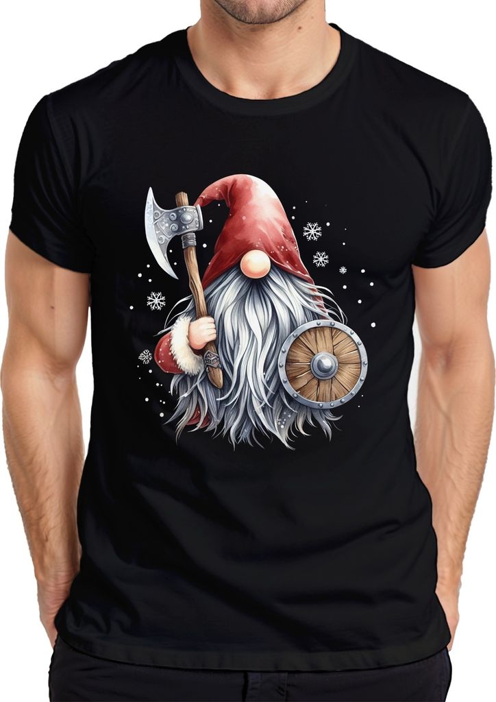 Wikinger Gnom Wichtel Weihnachtself Axt - Weihnachten Weihnachtsgeschenk Christmas Herren T-Shirt, Schwarz, XXL