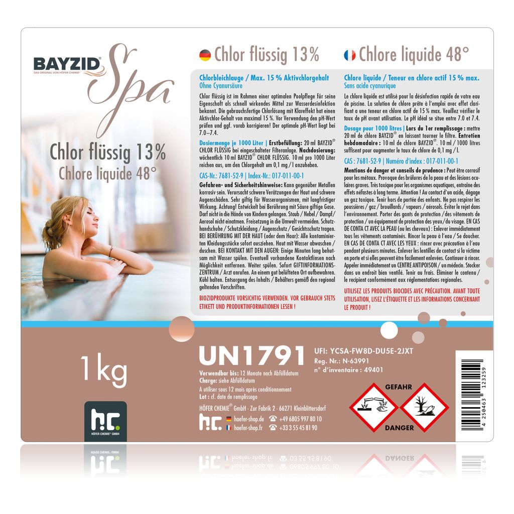 Flüssigchlor BAYZID 13-15% Aktivchlor 25kg Natriumhypochlorit Schock