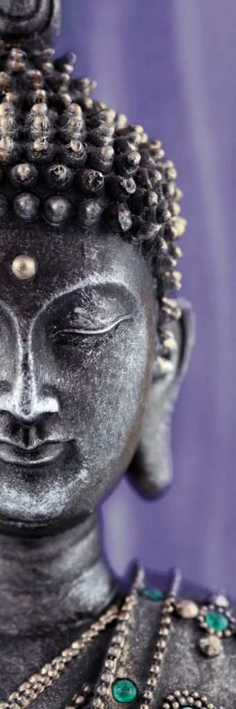 Buddhismus Kunstdruck Bild - Buddha Statue Violett (91 x 30 cm)