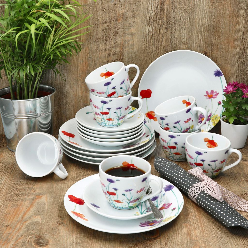 18tlg Kaffeeservice Marie Porzellan 6 Personen Tassen