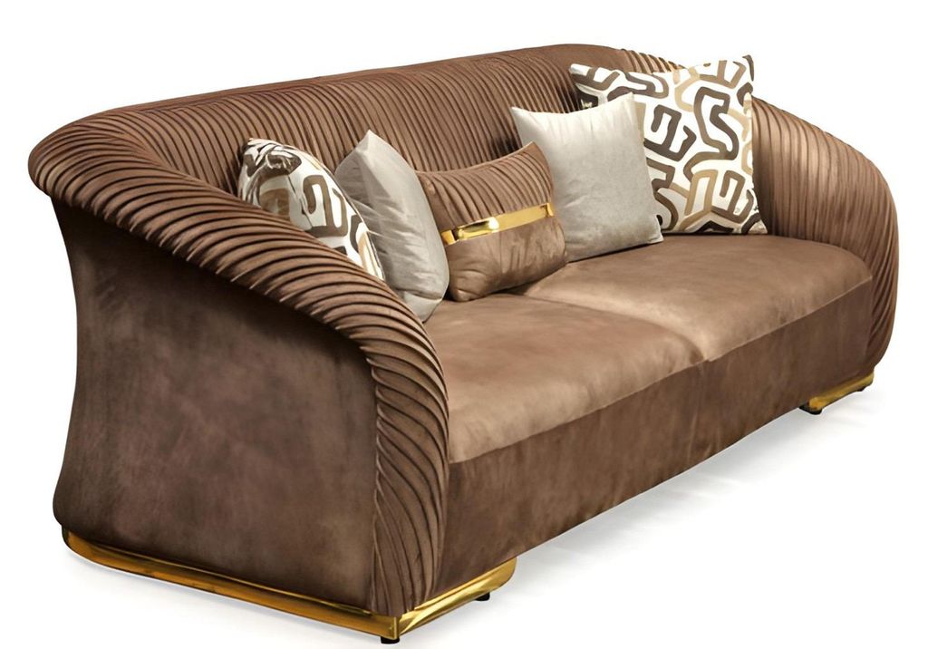 Sofa Stoffsofa Dreisitzer Couch Braun Gold hochwertig Wohnzimmer 3 Sitzer