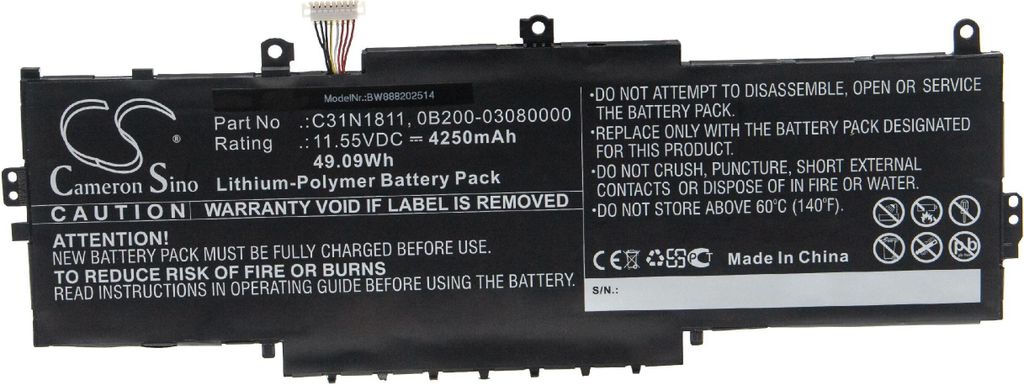 vhbw Akku kompatibel mit Asus ZenBook 14 UX433FN-A5042T, 14 UX433FN-A5028TS, 14 UX433FN-A5037T Notebook (4250 mAh, 11,55 V, Li-Polymer)
