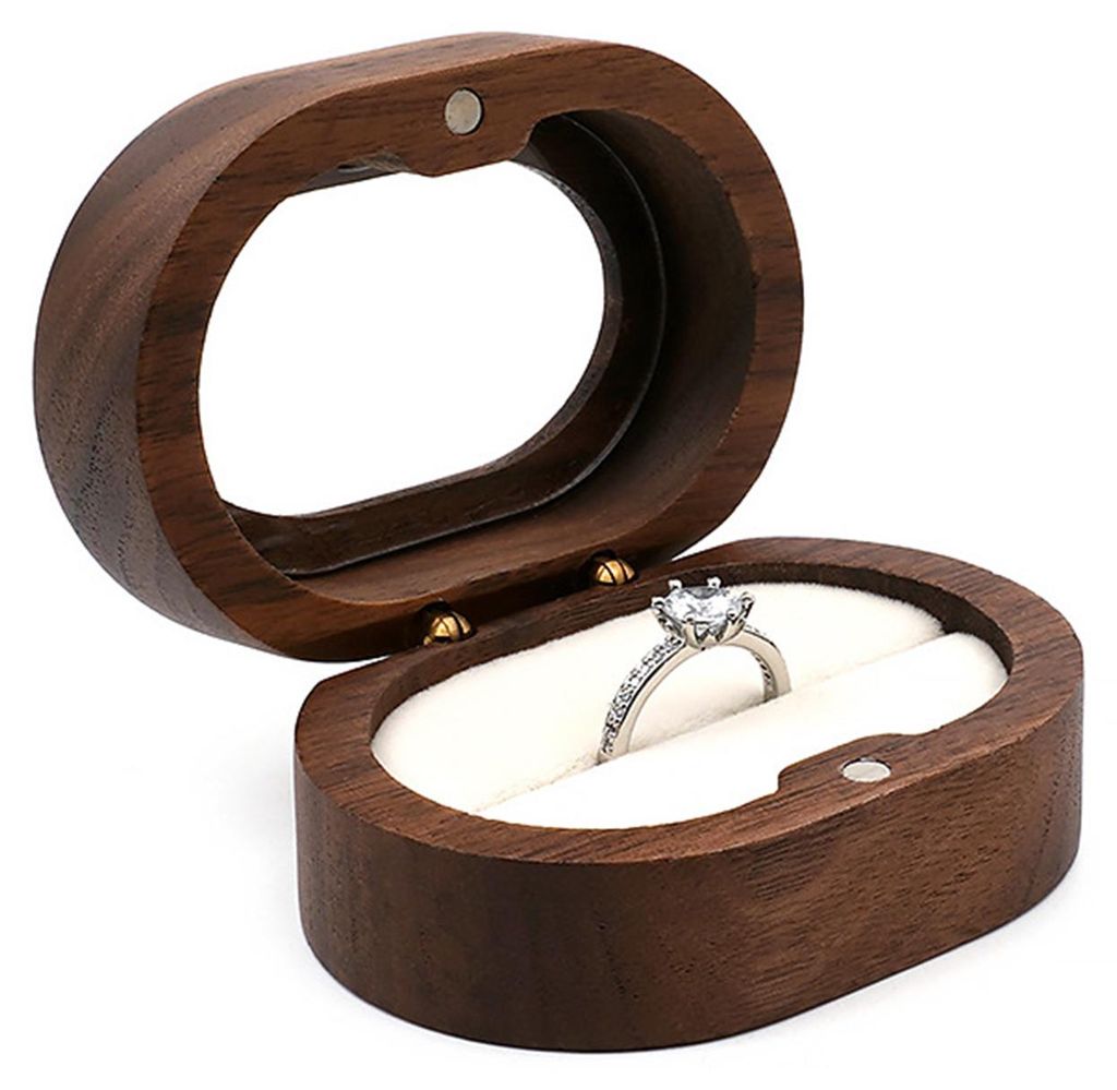 Ringkästchen aus Holz mit 2 Fächern, kleines Doppelringkästchen aus Holz, rustikale Schmuckaufbewahrungsbox für Verlobung, Heiratsantrag, Valen...