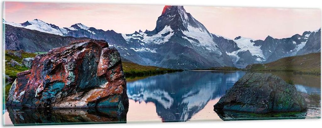 Bilder auf glas - Berge Felsen Wasser - 90x30cm - Glasbilder - Wandbilder - Kunstdruck - zum Aufhängen bereit - Wanddekoration aus Glas - Glas Bil...