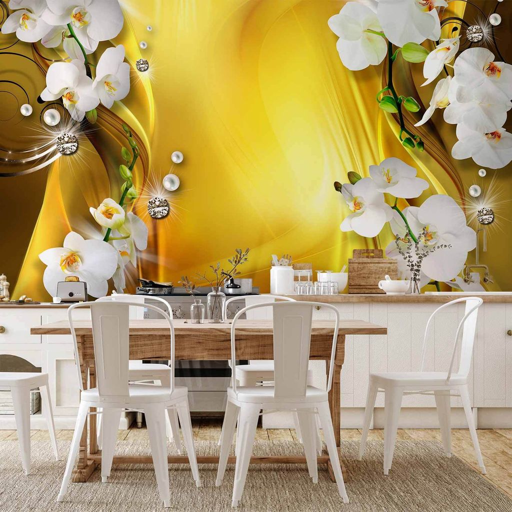 Vlies Fototapete - Orchid in Gold 450x315 cm Blumen b-A-0223-a-b