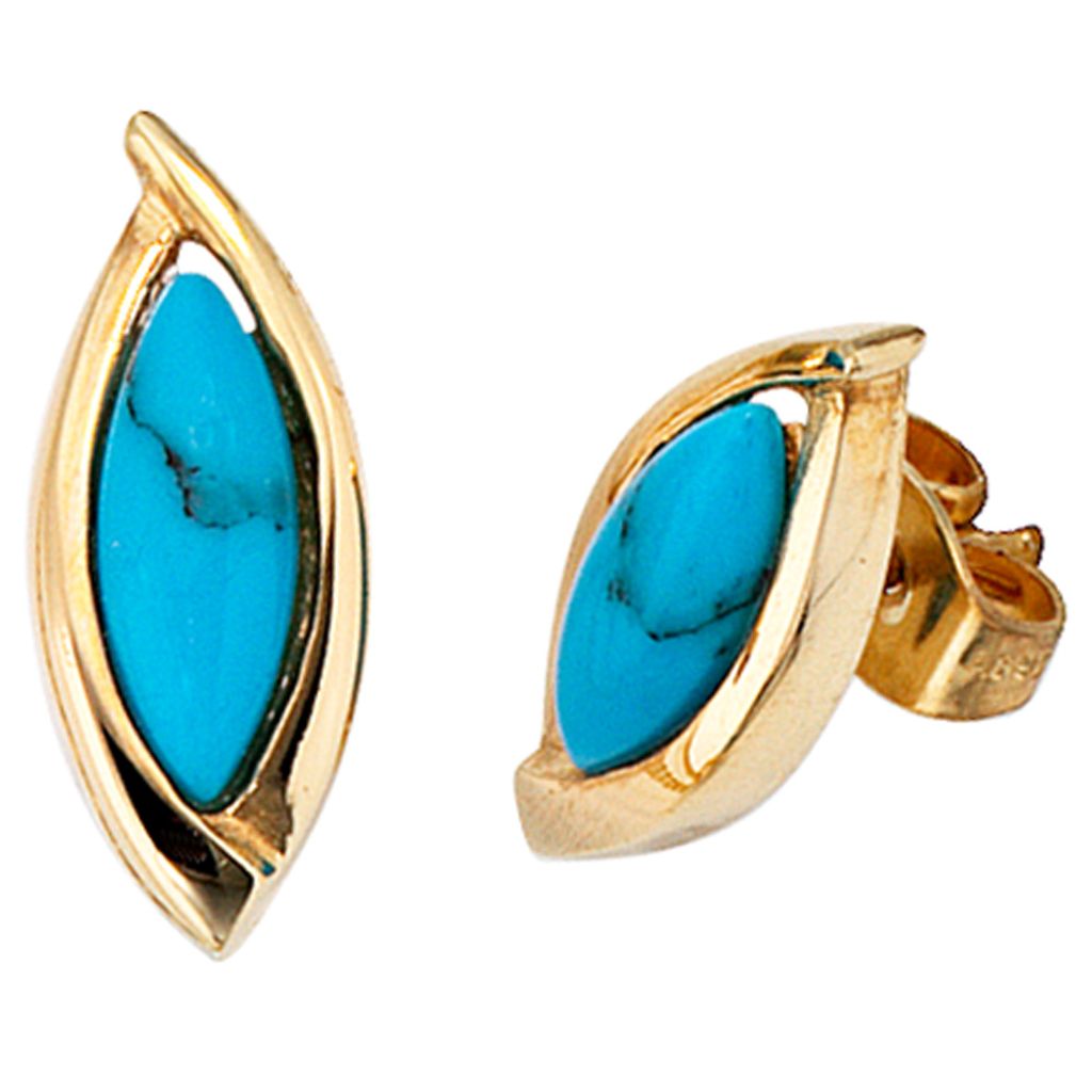 JOBO Ohrstecker 585 Gold Gelbgold 2 Türkise Ohrringe