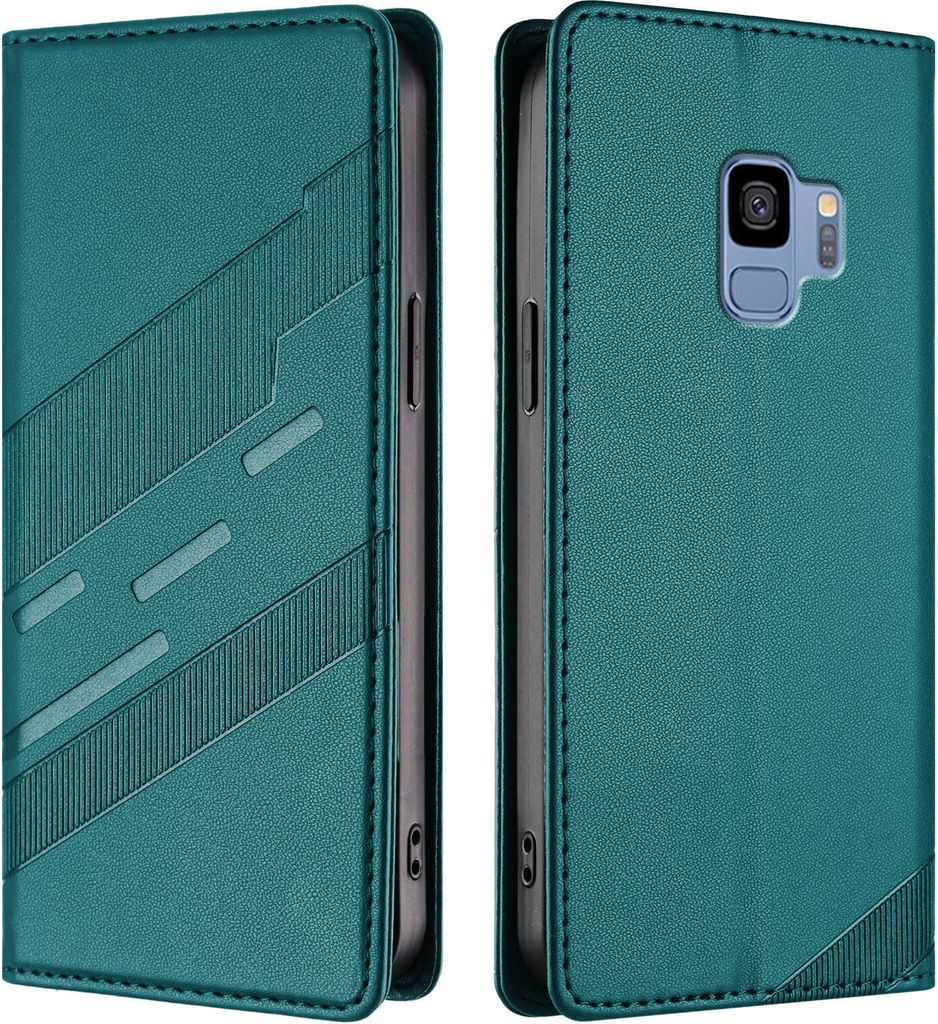 Hülle für Samsung Galaxy S9, Kunstleder Brieftaschen Handyhülle mit Kartenfach und Standfunktion Grün