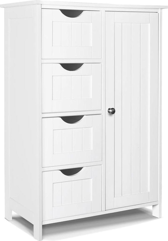 Badmöbel Sideboard mit 4 Schubladen - Tür & verstellbare Regale - für Badezimmer, Wohnzimmer, Küche, Schlafzimmer - 30x55x82cm - Weiße Badezim...