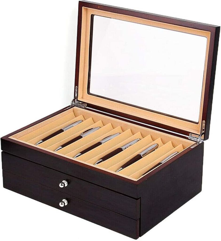Stifthalterbox Füllfederhalter Holzstift Anzeigebox 3 lagige Holz Stiftebox 34 Slots Vitrinenhalter Aufbewahrungsbox Collector Organizer für Stif...