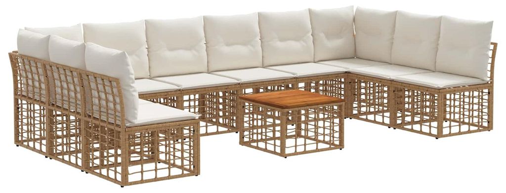 vidaXL Outdoor-Sofagarnitur 11 pcs Natürlich und Cremweiß Polyester