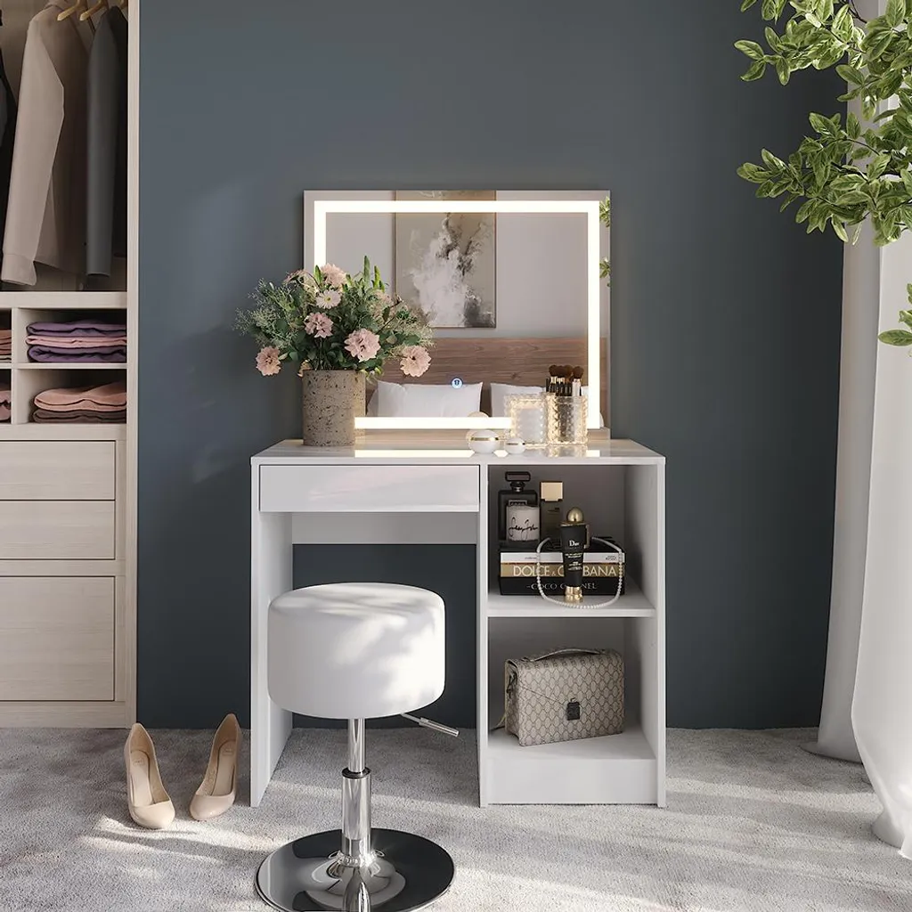 Coiffeuse avec Miroir LED Vicco Sherry : Maquillage Parfait sans Ombre