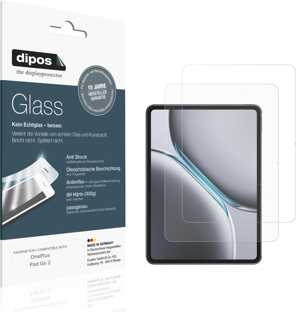 2x Schutzfolie für OnePlus Pad Go 2 matt - Anti-Shock 9H Folie dipos Glass Kunststoffglas