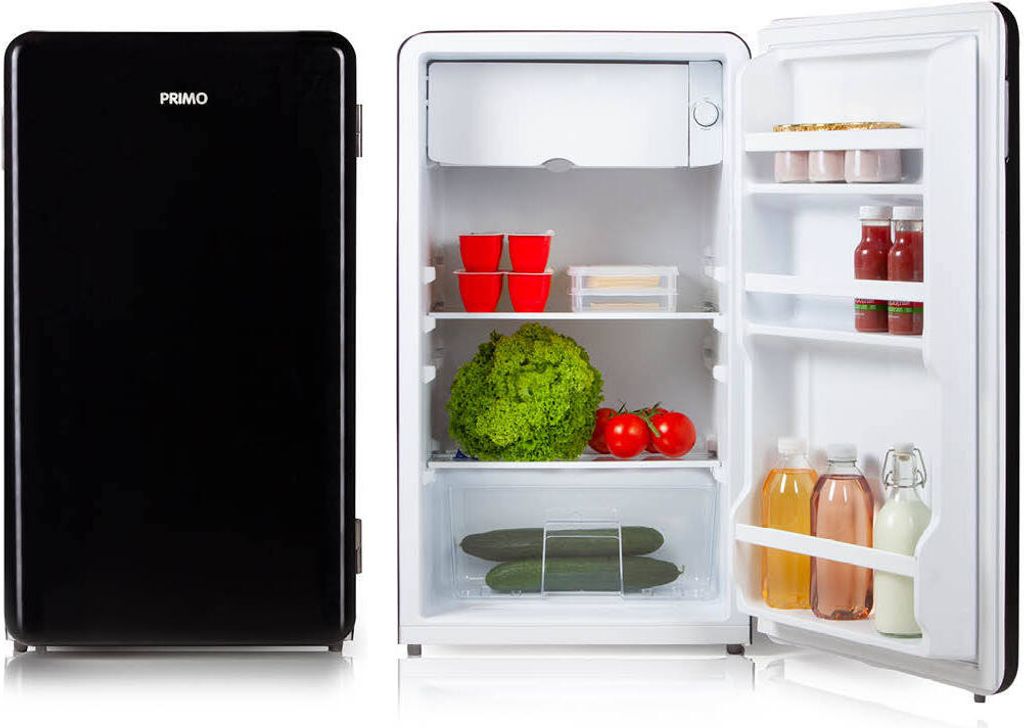 PRIMO PR151RKZ Tischkühlschrank - 93 Liter Fassungsvermögen - Schwarz - Freistehender Tischkühlschrank - Retro-Kühlschrank
