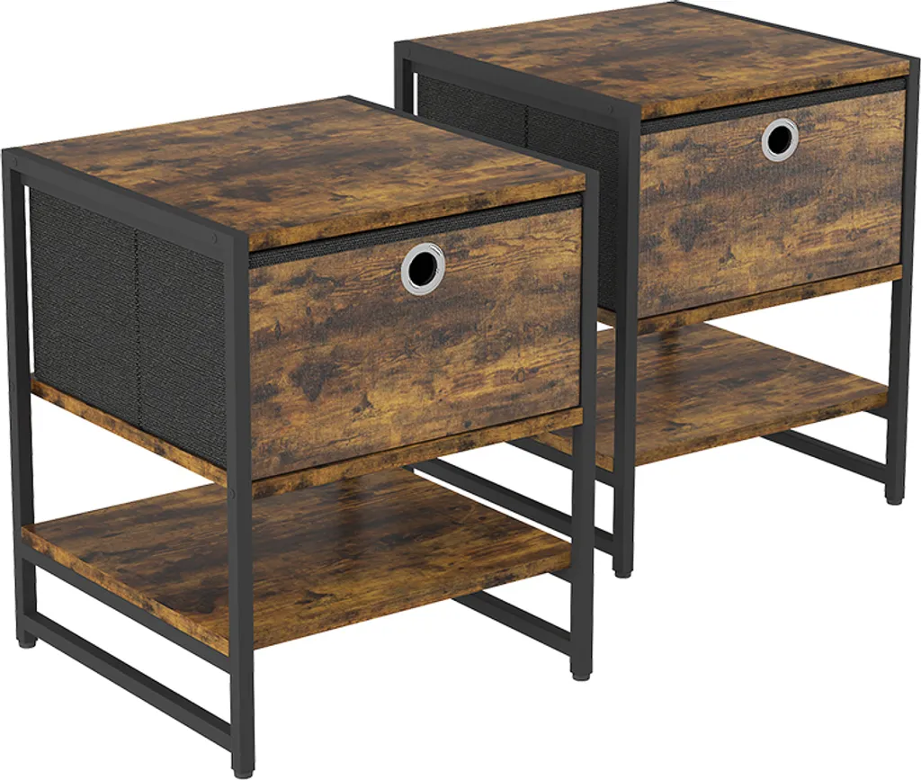Petites tables de chevet chêne rustique Vicco Fyrk, gain de place, lot de 2