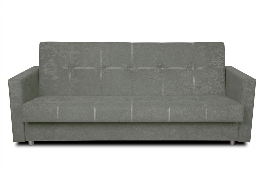 Schlafsofa mit Armlehnen und Karo-Steppung, Grau, Suedine 06