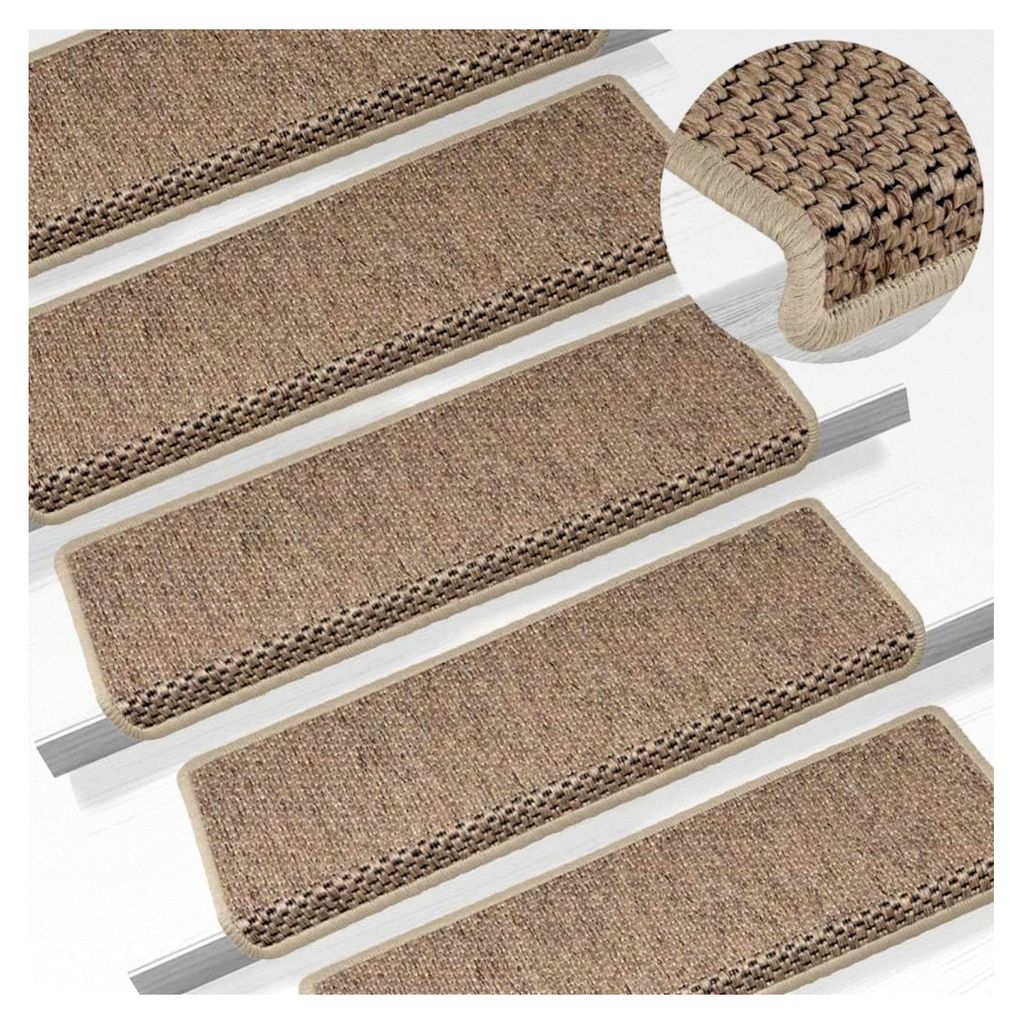 Treppenmatten 15 Stück, Selbstklebende Stufenmatten in Sisal-Optik, Treppenschutz, 65x21x4cm Sand
