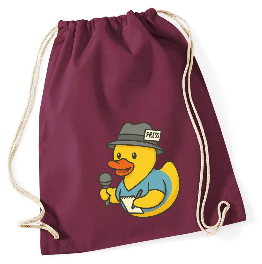 Huuraa Turnbeutel Quietscheente Journalismus Comic Gummiente 12 Liter Burgundy Baumwolle Rucksack Geschenkidee