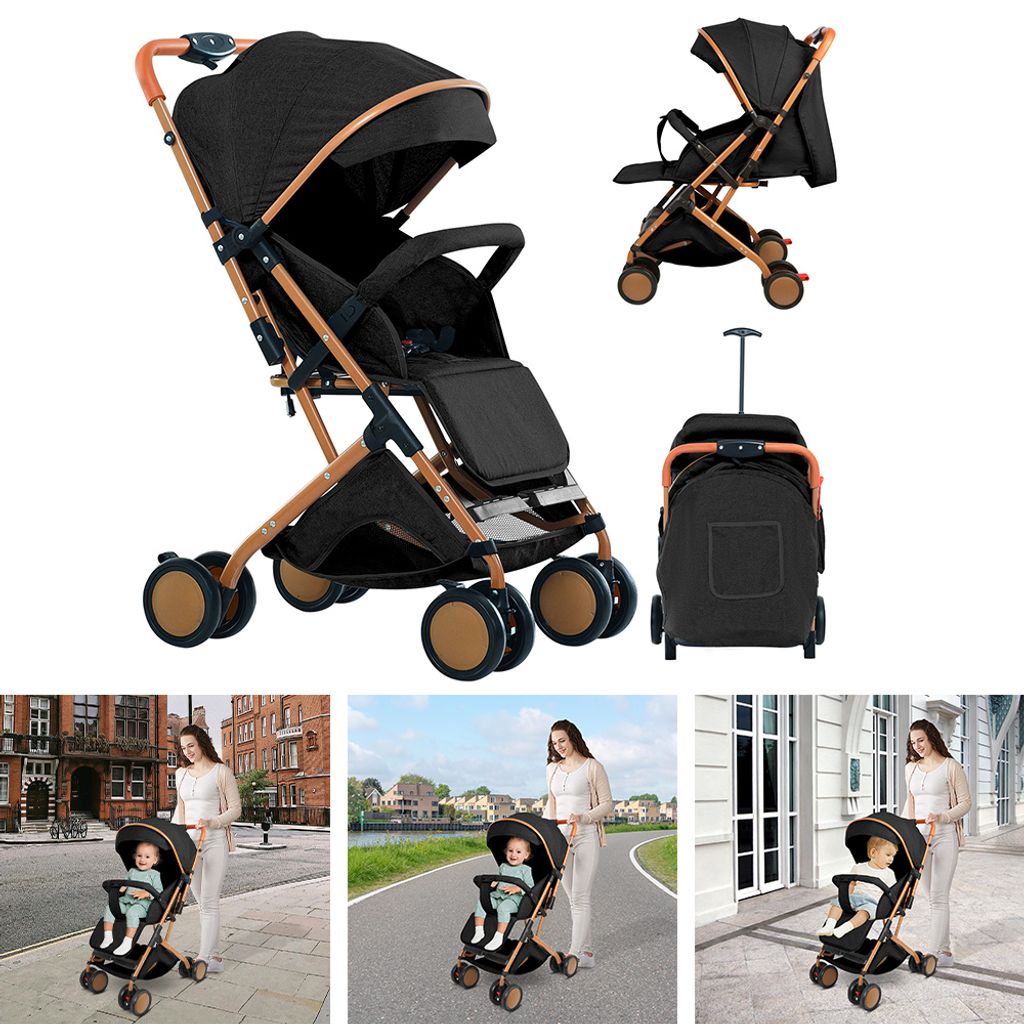 Kinderbuggy Klappbar mit Liegefunktion,Reisebuggy Kinderwagen für Baby 0-3 Jahre,Einhand Faltbar Buggy mit Sicherheitsgurt Schwarz
