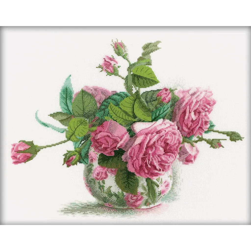 Kit broderie point de croix Roses Romantiques pour décoration 38x30cm