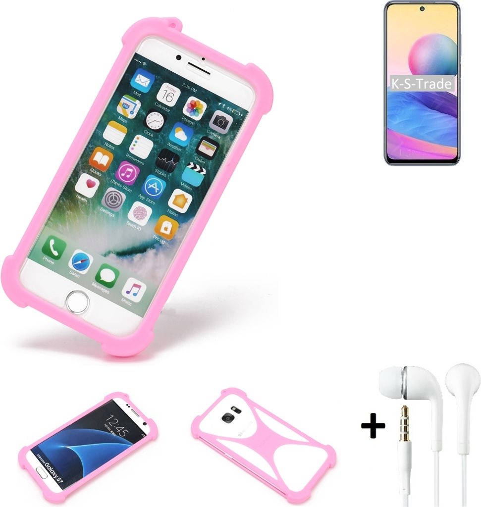 K-S-Trade Bumper + Kopfhörer kompatibel mit Xiaomi Redmi Note 10 5G Handy Hülle Schutzhülle Silikon Schutz Hülle Cover Case Silikoncase