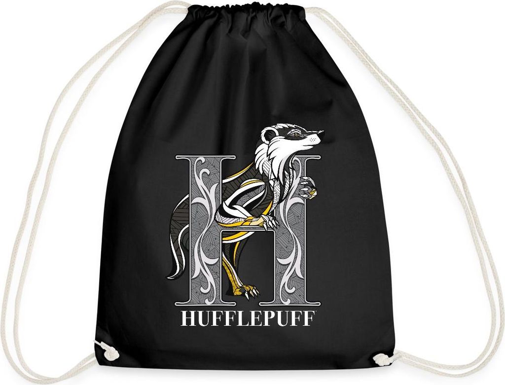 Spreadshirt Harry Potter Hufflepuff Gold monochrom Turnbeutel, One size, Schwarz