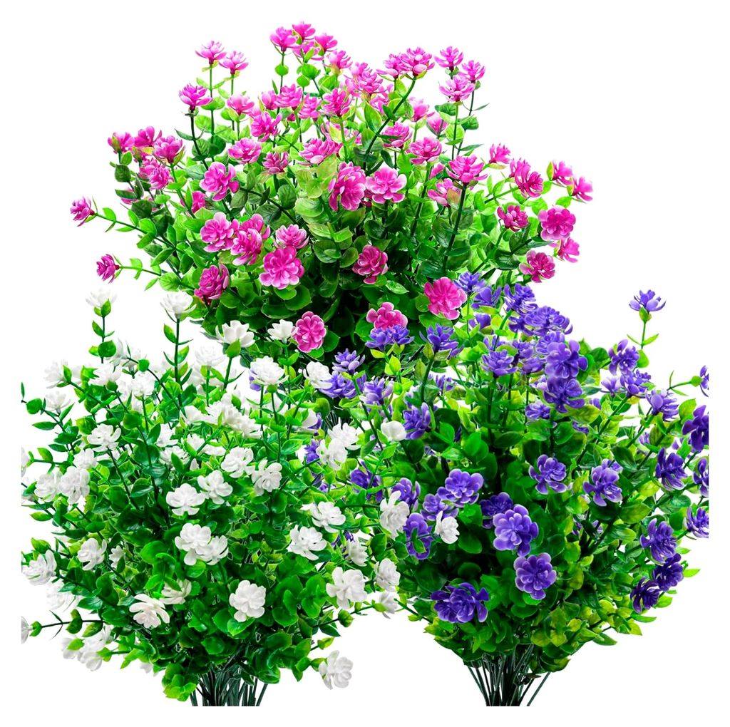 12 Bündel Kunstblumen für Außen, Künstliche Blumen Outdoor Balkonpflanzen, UV Beständige Wetterfest Plastikblumen Deko, Künstliche Blumen fü...
