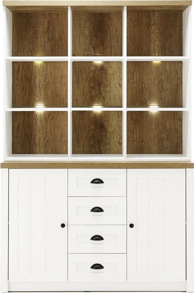 Esszimmer Buffetschrank im Landhausstil PISA-61 in Pinie weiß und Eiche hell, B/H/T: 130/198/43cm