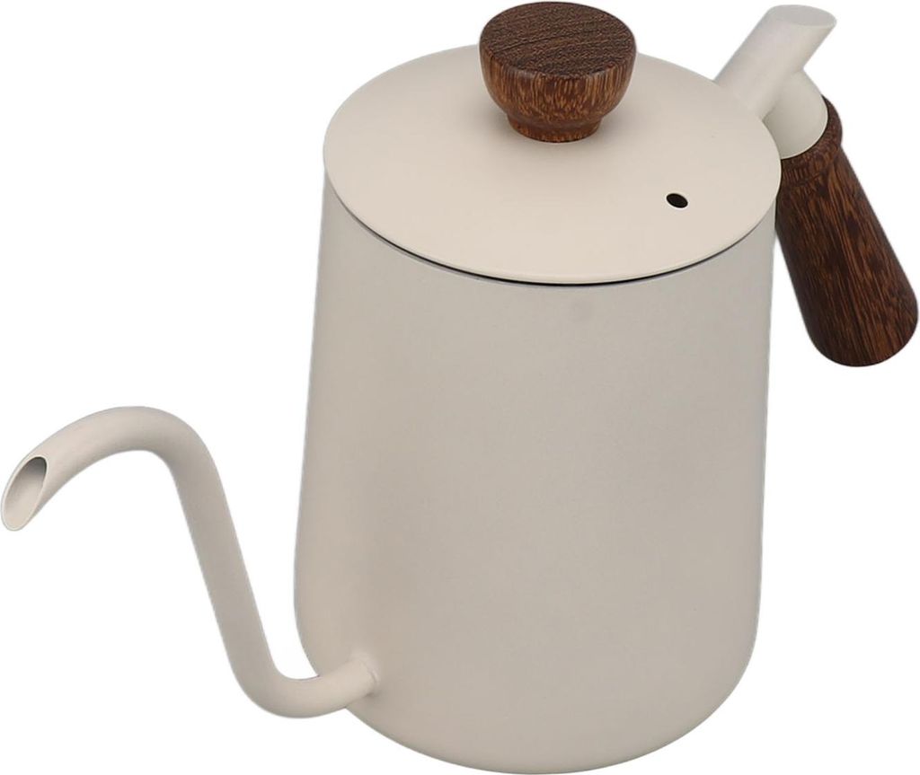 600ml Schwanenhals Kaffee Wasserkocher 304 Edelstahl Langer Auslauf Wasserkocher Holzgriff Pour Over Kaffee Teekanne Weiß