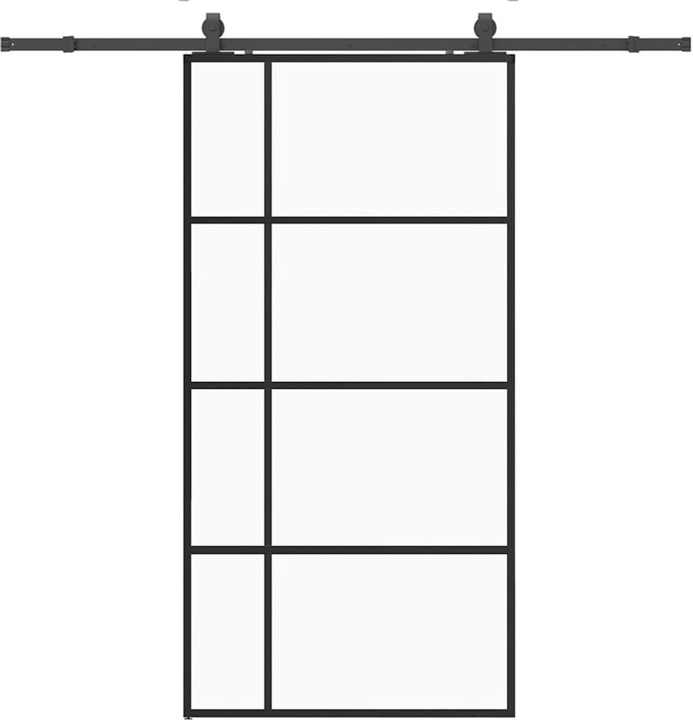 Schiebetür mit Beschlag Schwarz 102,5x205 cm ESG-Glas