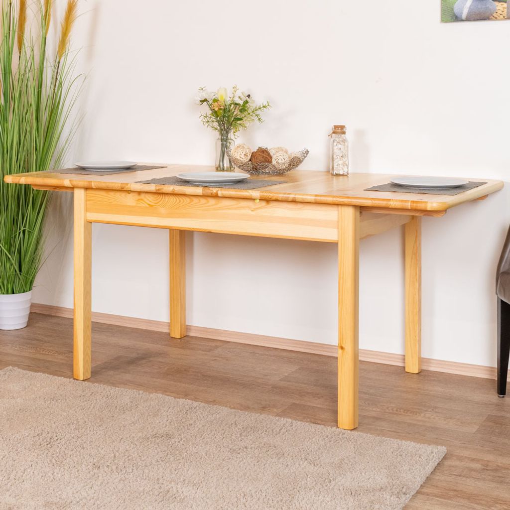 Esszimmertisch 120x80 cm Kiefer massiv, Ausziehbar auf 170, Farbe: Natur