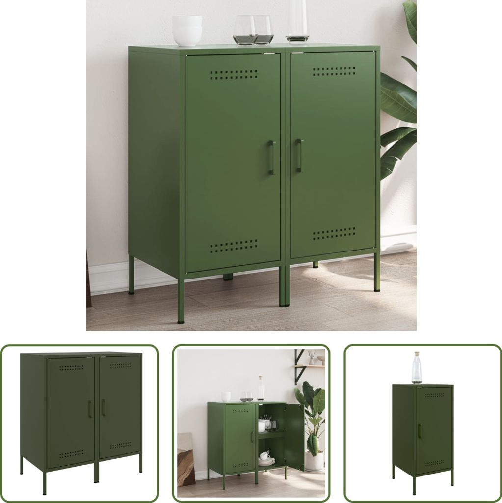 The Living Store Sideboards 2 Stk. Olivgrün 36x39x79 cm Kaltgewalzter Stahl