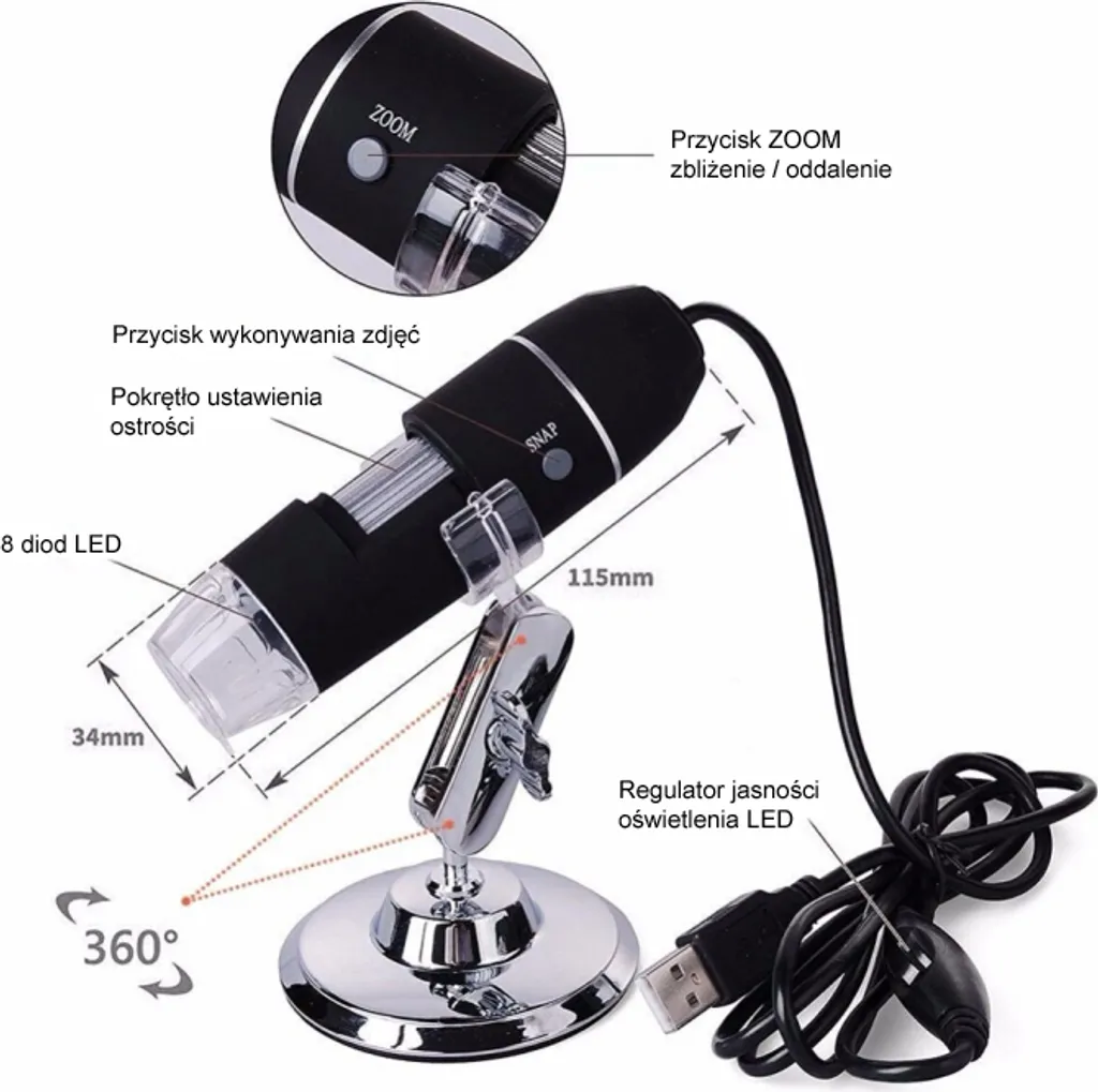 Microscope USB 3.0 zoom 1000x avec éclairage LED réglable - 8