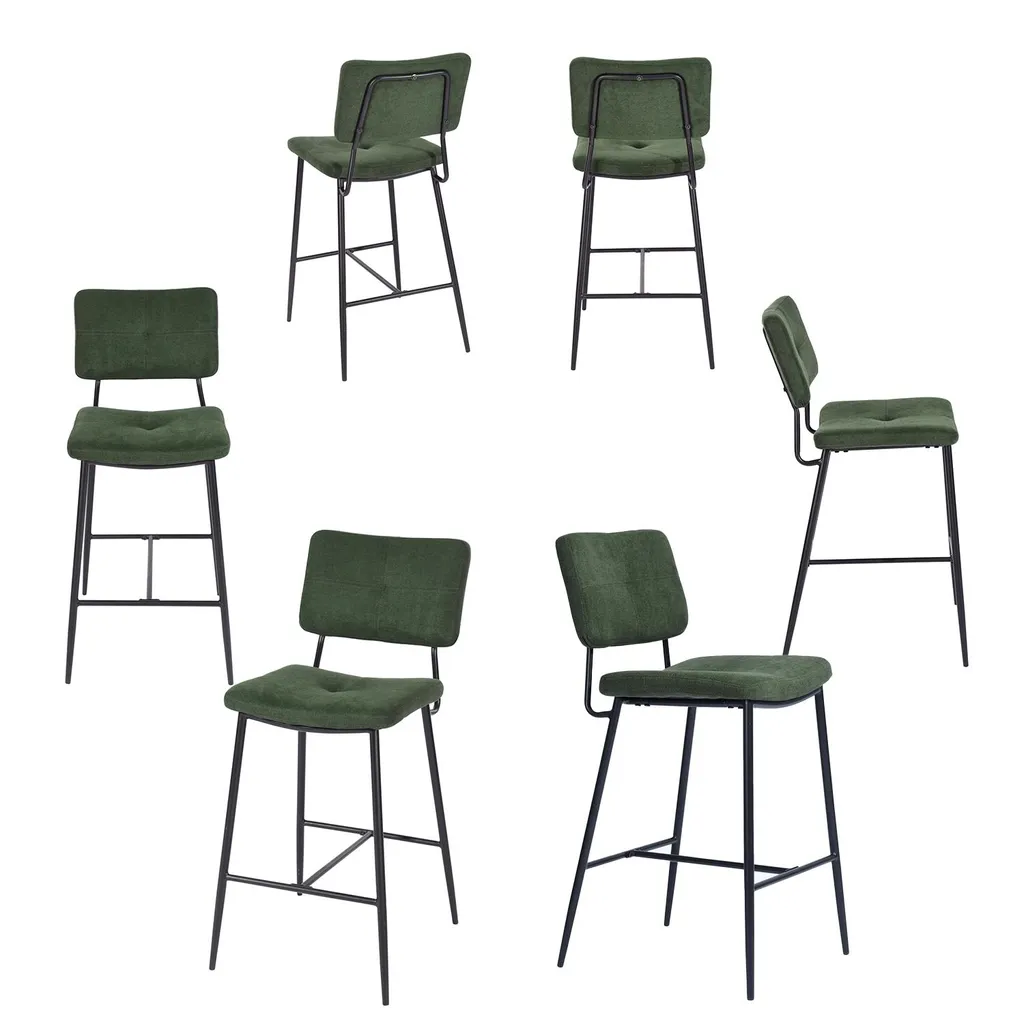 Chaise de Bar Style Industriel Tissu Vert Lot de 6 Meubles Cosy Design
