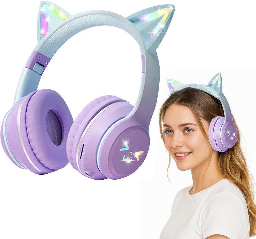 Bluetooth Kopfhörer,RGB-LED-Leuchten,Bluetooth 5.1,HiFi Sound,Faltbare Over-Ear-Kopfhörer,60dB Rauschunterdrückung,Kopfhörer Bluetooth für Reise