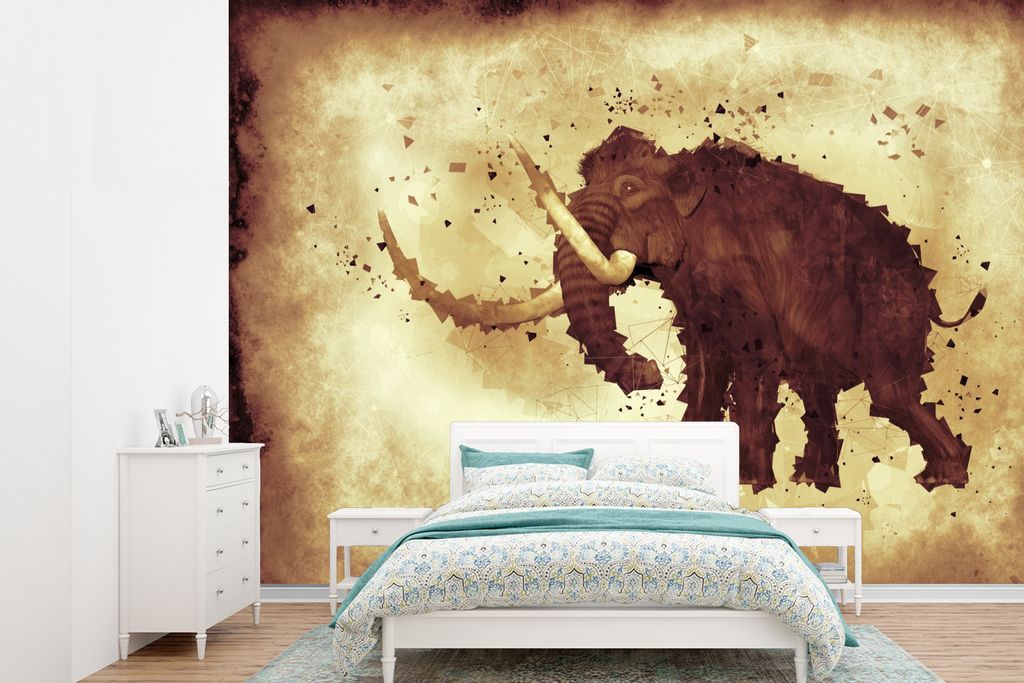 MuchoWow Fototapete für Wohnzimmer oder Schlafzimmer Wandtapete Vinyl Motivtapete Antike Illustration eines Mammuts - 385x280 cm - Wallpaper