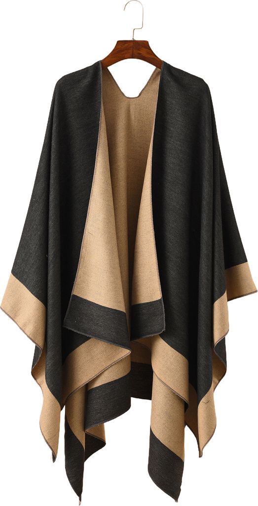 Warmer Damen-Schal, Herbst/Winter, doppelseitig, vorne offen, mit Farbkontrasten, vielseitig tragbar, Poncho-Pullover