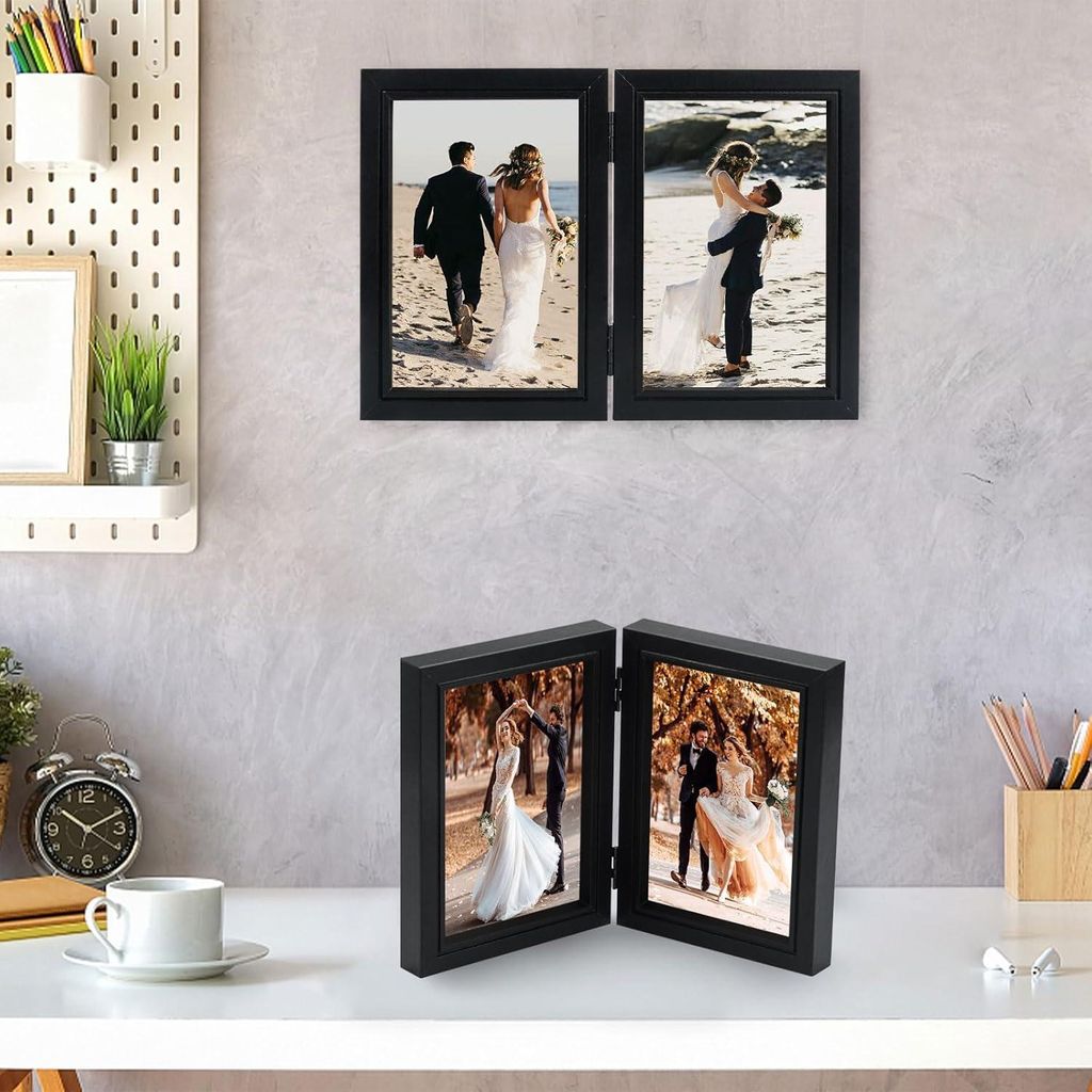 Doppelter Fotorahmen 10x15cm mit Drehmechanismus - Zwei Fotos - Faltbar und Stehend mit Glasfront