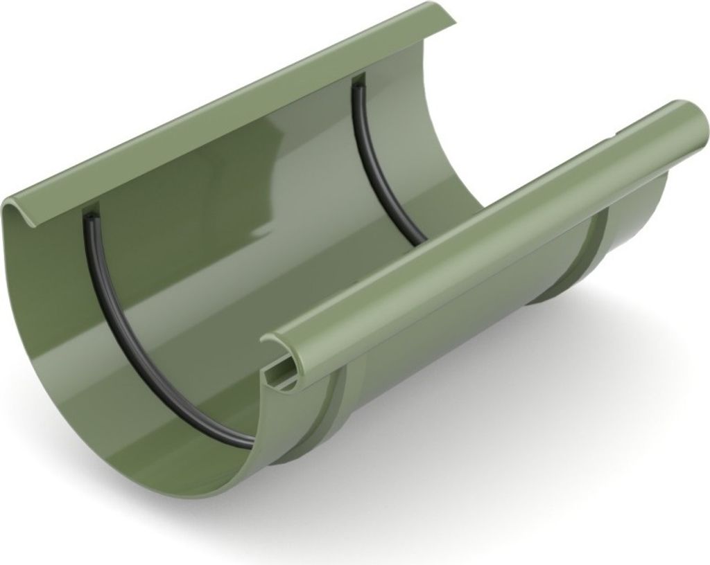 A single green gutter connector on a white background.