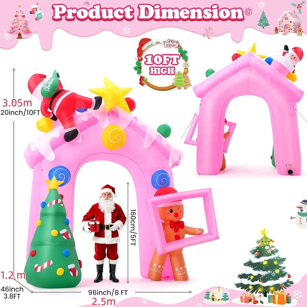 3.05m Rosa Aufblasbarer Weihnachtsbogen mit LED-Beleuchtung