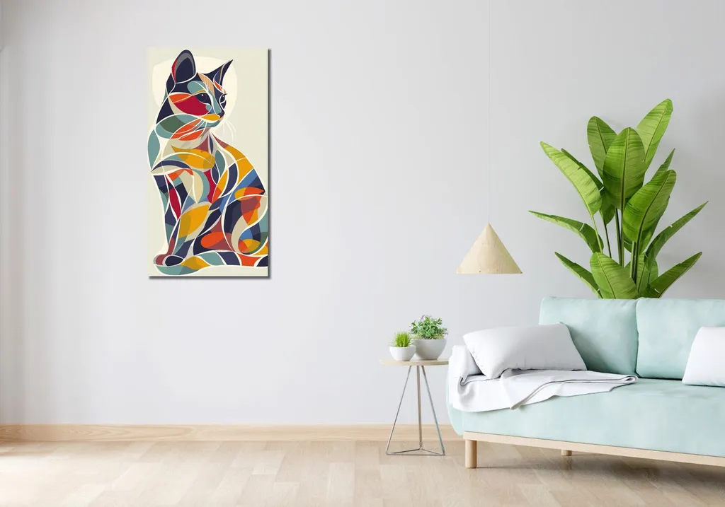 Tableau Image 50 x 100 cm Chat kaléidoscopique Art Mural Multicolore - 2