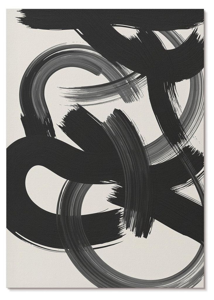 POSTER - 59x84 cm (A1) - Luxo - Abstrakte Pinselstriche in Schwarz und Weiß - Wandbild für Wohnzimmer Schlafzimmer & Flur, Modernes Poster Wandde...