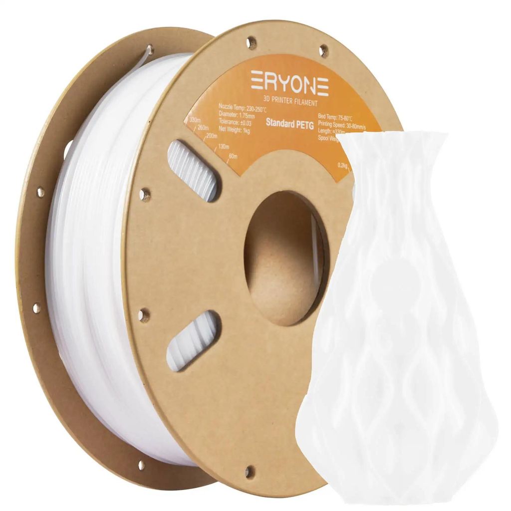 PETG 3D-Drucker Filament - 1 kg Spule - 1,75 mm Durchmesser - ±0,03 mm Toleranz - FDM Druck 230–250 °C - Weiß