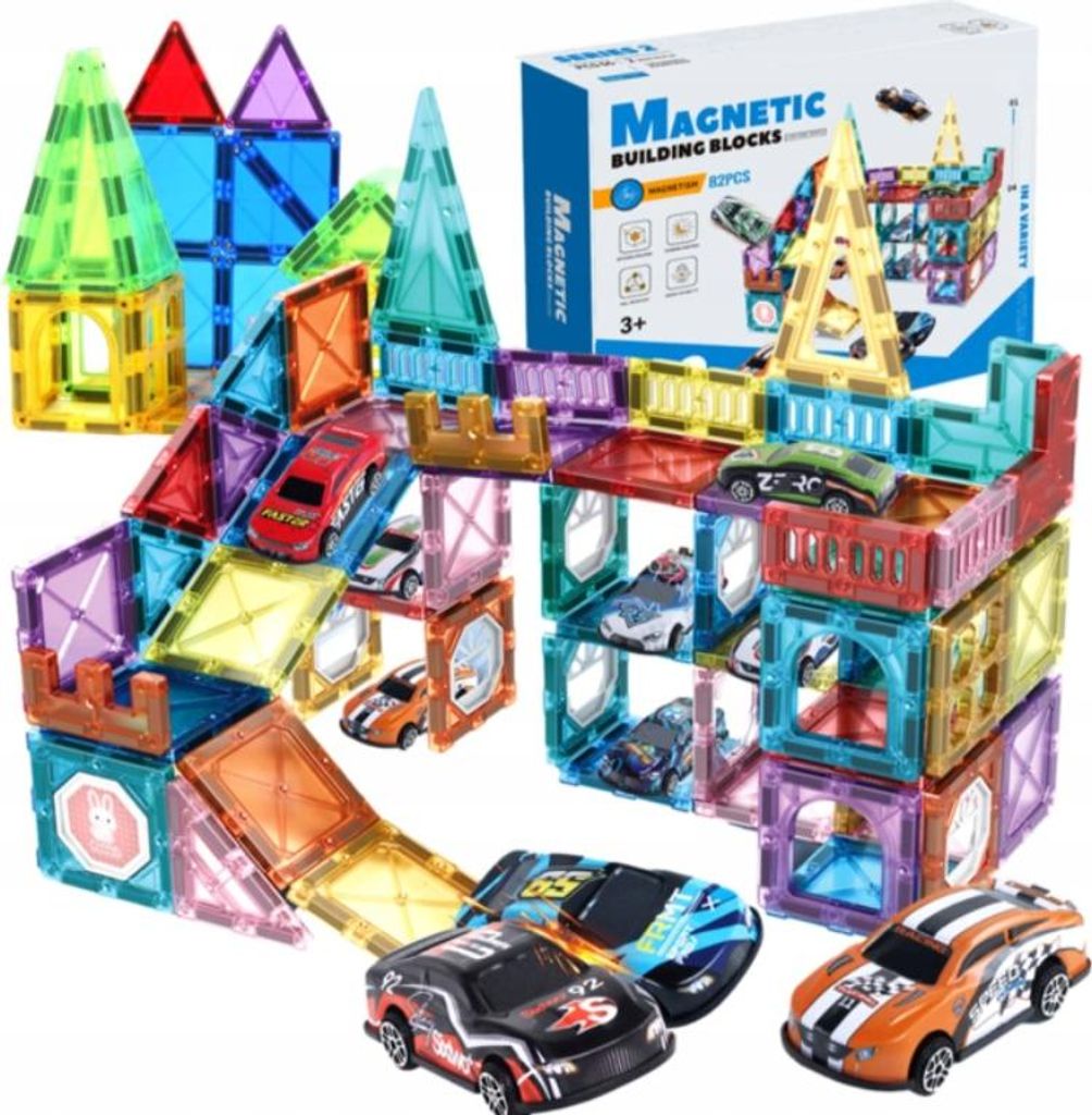 Magnetische Bausteine, Lernspielzeug für Kinder, Autorennbahn 82E