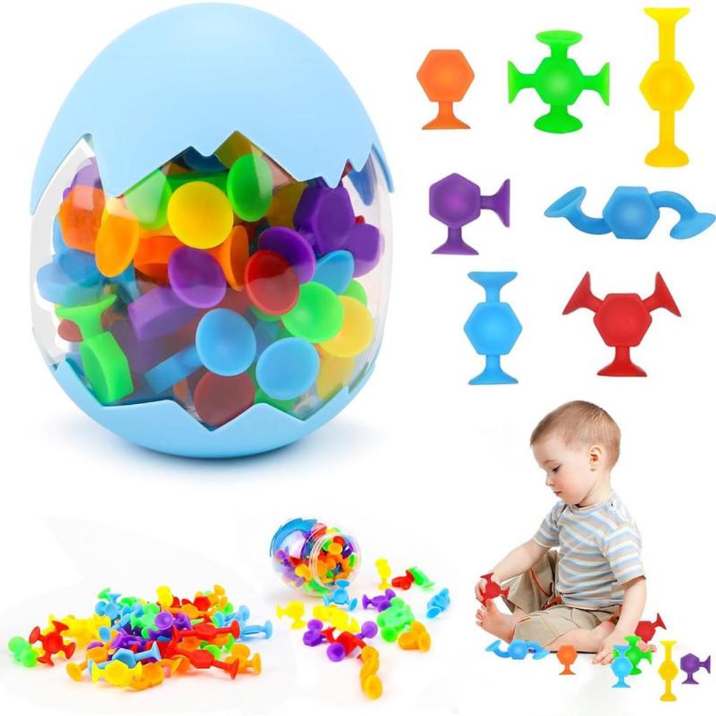 48 Stück Saugnapf Spielzeug Kinder aus Silikon Montessori Badespielzeug ab 3 Jahre Sensorik Fidget Toys mit Aufbewahrungsbox