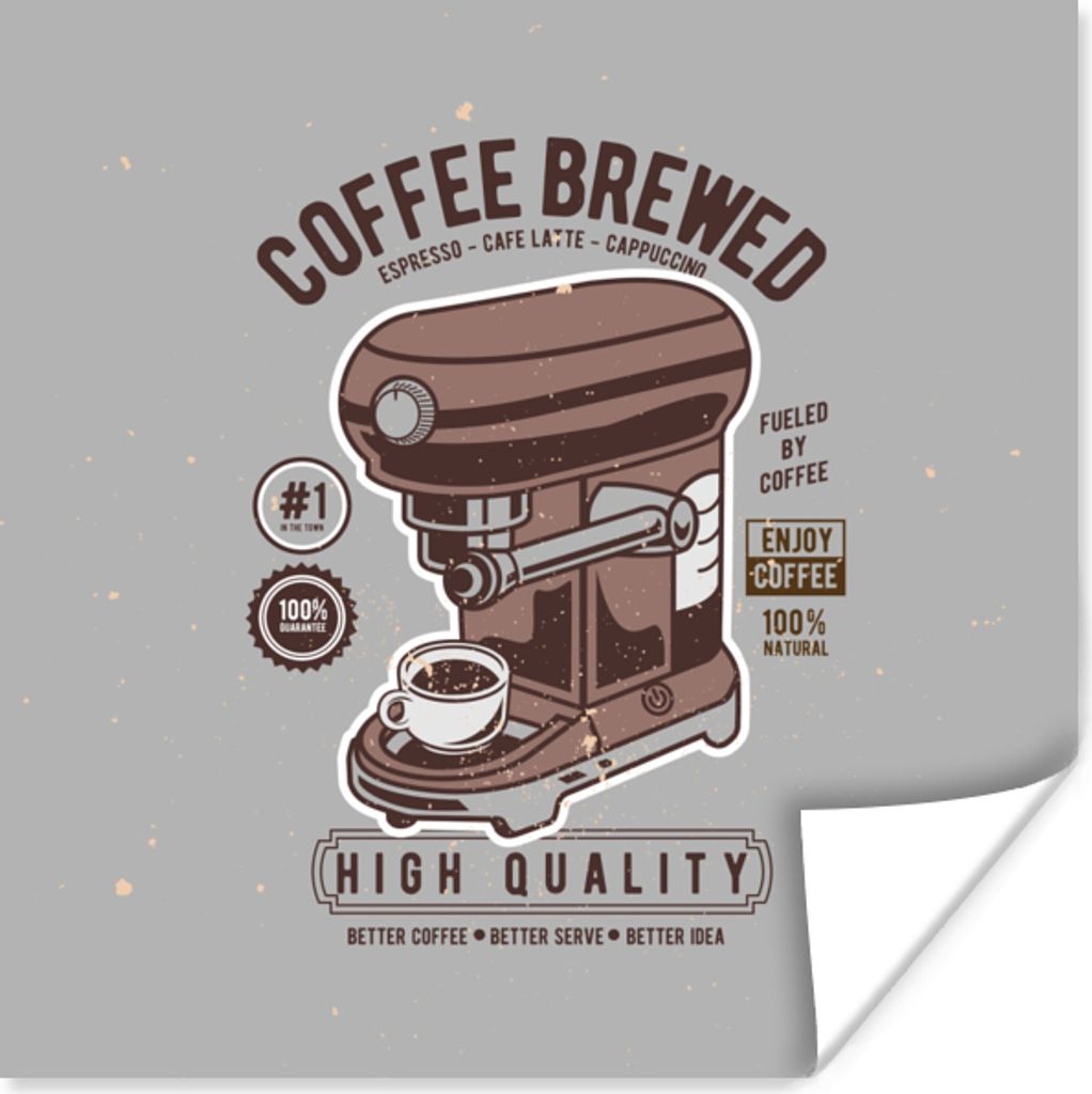 MuchoWow Poster Kaffeemaschine - Tasse - Retro - Zeichnung 75x75 cm - Wand Dekoration