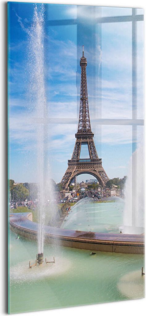 Designer Glasbild - Wandbild - Glas Bild - 60x120 cm - Brunnen Eiffelturm Paris