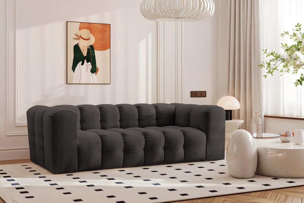 Kaiser Möbel Sofa 3-Sitzer, Komfort Couch BALOO, stoff Schenille, Schwarz
