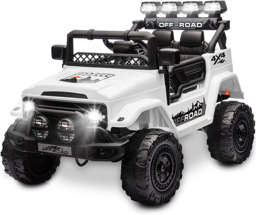 Kinder Elektroauto 12V, Elektroauto für Kinder mit 2,4G Fernbedienung, LED, Bluetooth, Musik, 3-5 km/h, Kinderauto Elektrisch für ab 3 Jahren, Weiß