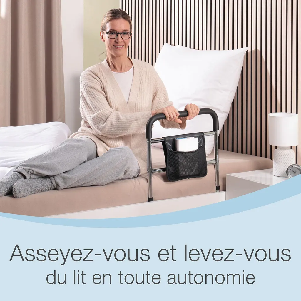 Aide à se Lever du Lit Ergonomique avec Sacoche de Rangement Intégrée